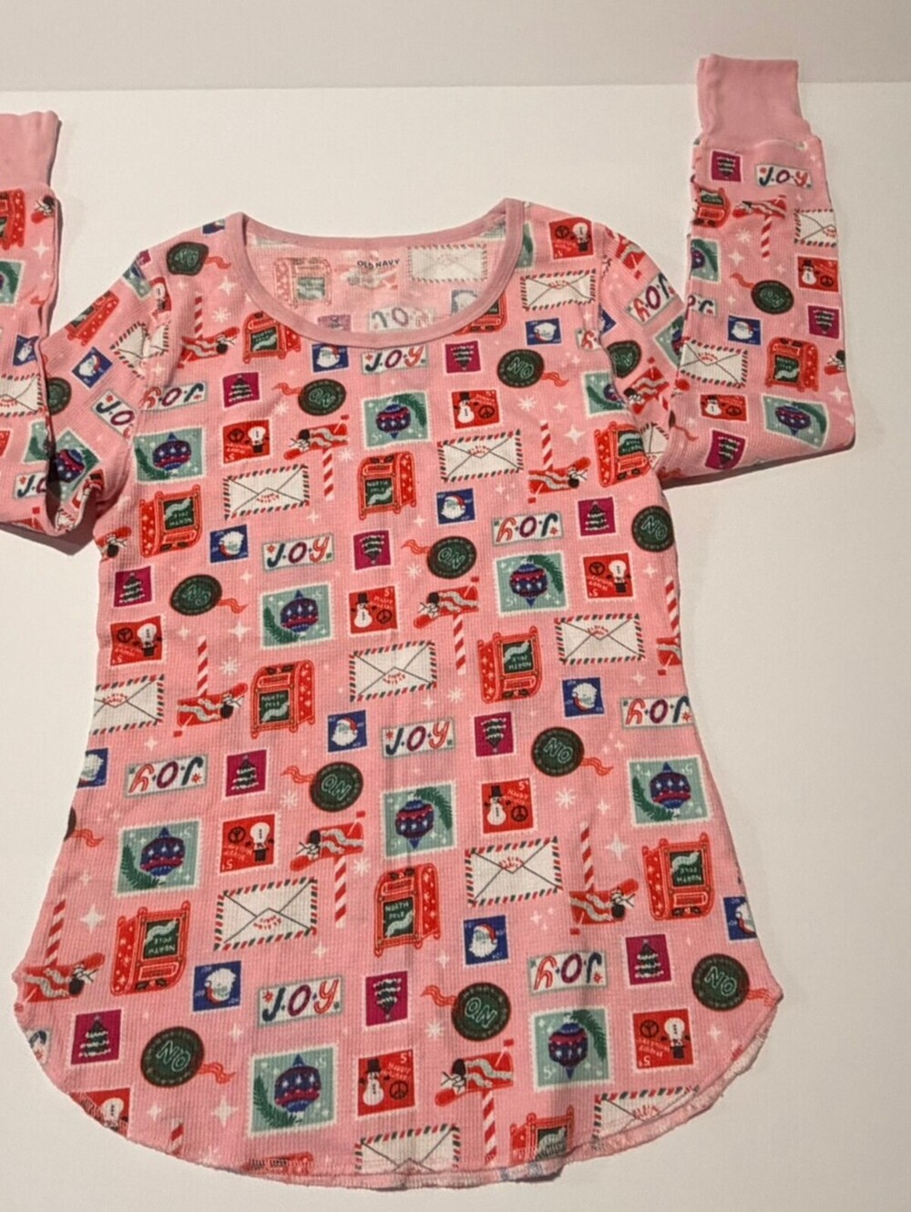 Old Navy pink printed waffle knit long sleeve top